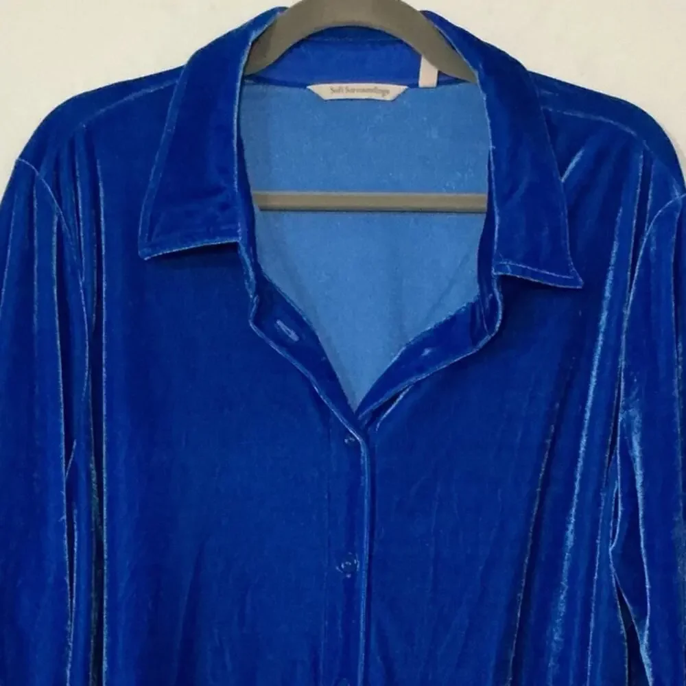 Soft Surroundings Royal Blue Velvet Button Down Top 1X